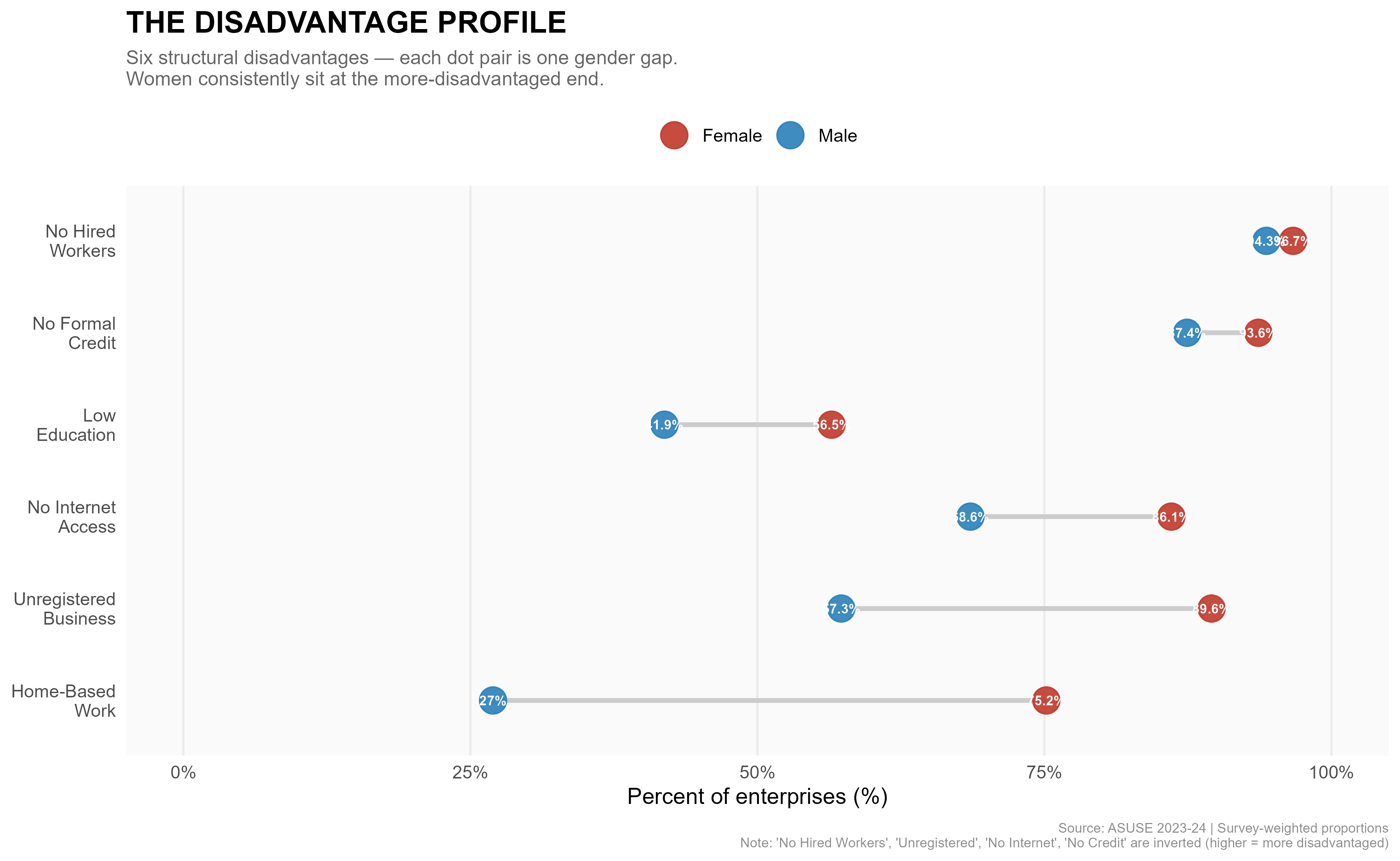 Disadvantage Profile: Gender gaps across key enterprise dimensions